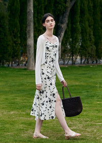 Moonlight Petal Slip Dress | Black and White Floral Dress for Summer
