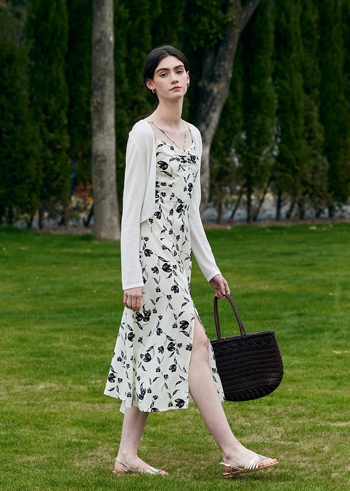 Moonlight Petal Slip Dress | Black and White Floral Dress for Summer