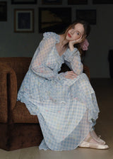 Pastel Ribbon Days Dress | Vintage Gingham Ruffle Long Dress