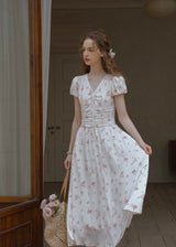 Clair de Soft White Floral Shirred Dress