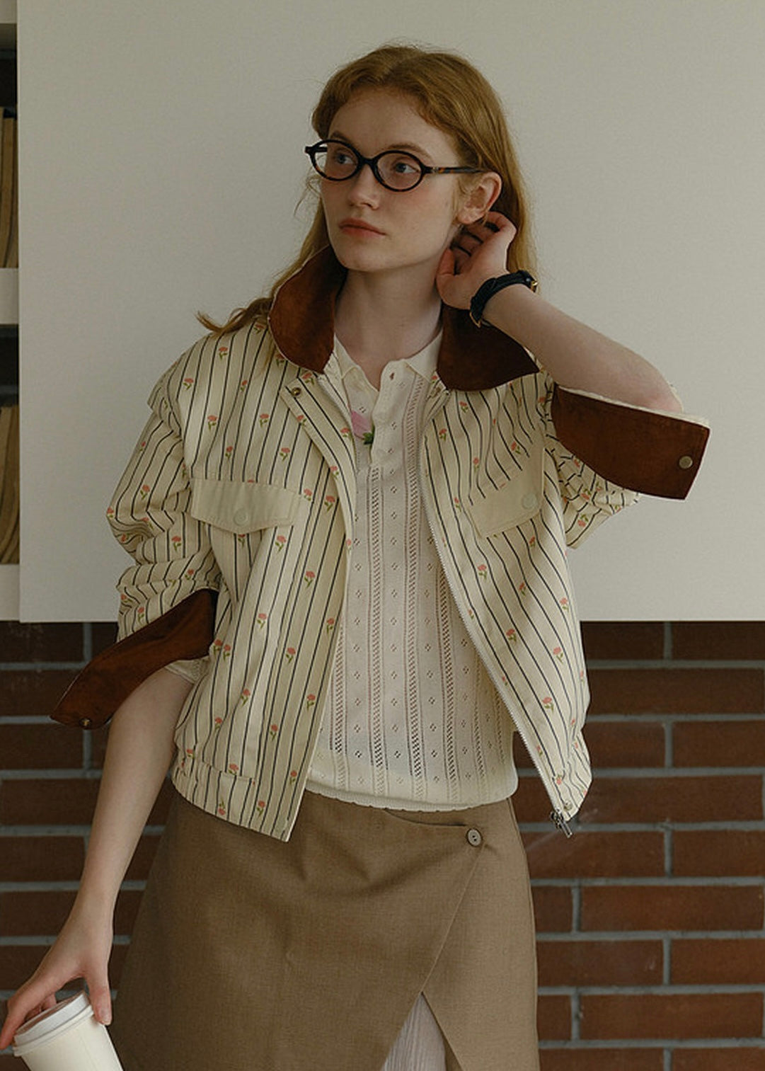 Private Collection Contrast Collar Floral Stripe Jacket