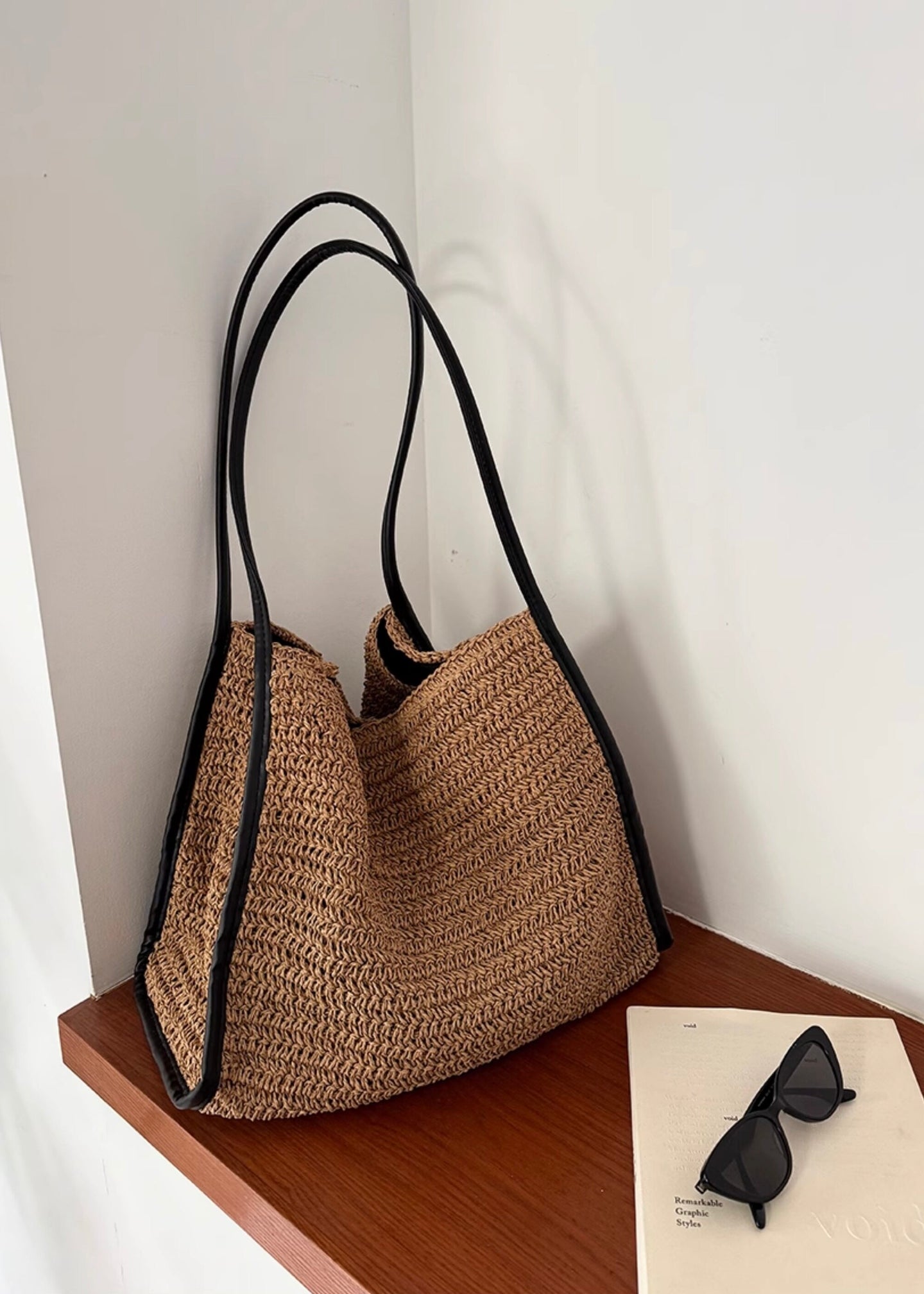 Slouchy Woven Straw Shoulder Bag