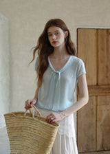 Mirelle Soft Ribbon Knit Top V-Neck Short Sleeve Summer Top(2COLOR)