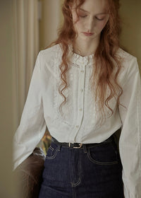 Lace Embroidered French Vintage White Blouse