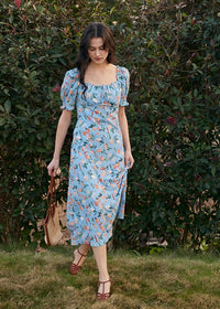 Blossom Breeze Dress | Puff Sleeve Blue Floral Summer Dress
