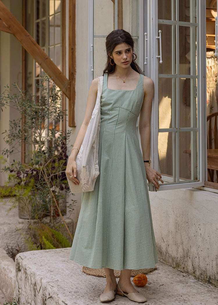 Picnic Breeze Dress | Gingham Check Sleeveless Flare Summer Dress(2COLOR)