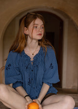 Meadow Poem Embroidered Blouse | Romantic Cotton Round Neck Shirt(2COLOR)