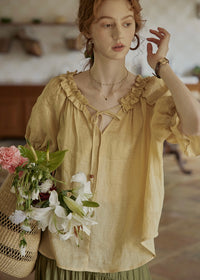 Amber Ruffle Bloom Blouse | Vintage Yellow Embroidered Top