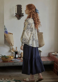 Meadow Folk Tie Blouse | Vintage Navy Print Peasant Top