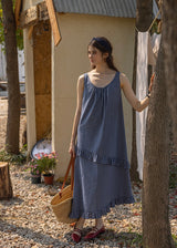 Lazy Afternoon Check Dress | Ruffled Gingham Cotton Sleeveless Dress(2COLOR)