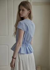 Elodie Blue Gingham Embroidered Tie-Waist Blouse