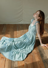 Mint Ruffle Melody Tiered Sleeveless Long Vintage Long Dress