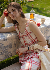 Lazy Afternoon Check Dress | Ruffled Gingham Cotton Sleeveless Dress(2COLOR)