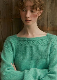 Mint Meadow Jacquard Knit Boat Neck Vintage Sweater