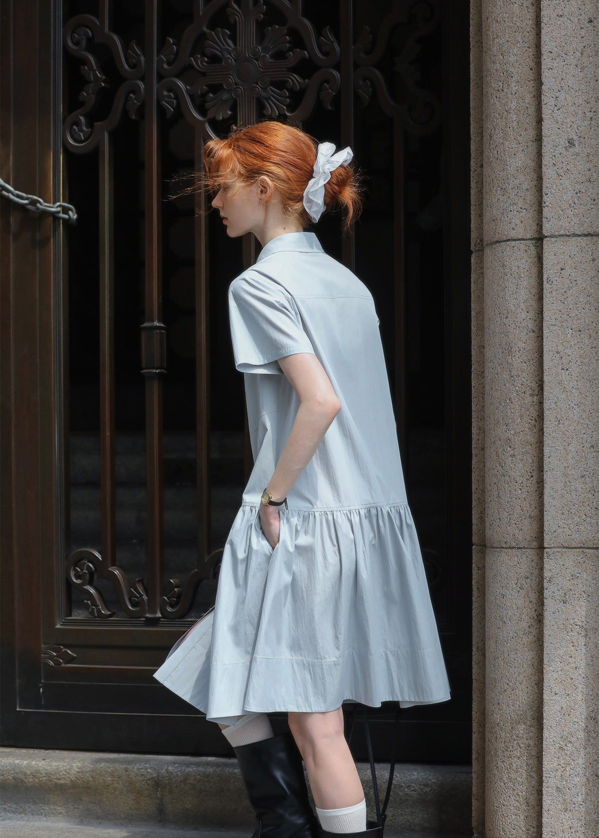 Morning Sketch Button-Up Flared Shirt Dress