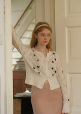 Daisy Embroidered Vintage Cream Knit Wool Cardigan