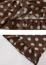 Cocoa Dot Flare Skirt Vintage Polka Dot Ruffle Hem A-Line Skirt