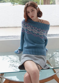 Nordic Fair Isle Off-Shoulder Knit Top