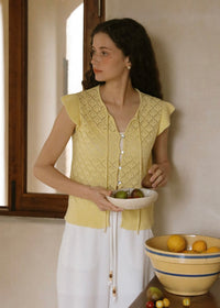 Lemon Quiet Lace Knit Tie Front Summer Cardigan Top