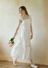 Élise Broderie White Dress | Romantic Lace Cotton Maxi Dress