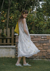 Field Whispers White Embroidered Halter Neck Dress
