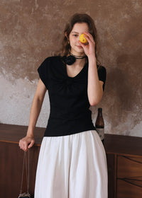 Éloise Ribbon Front Top | Soft T-Shirt for Summer(3COLOR)