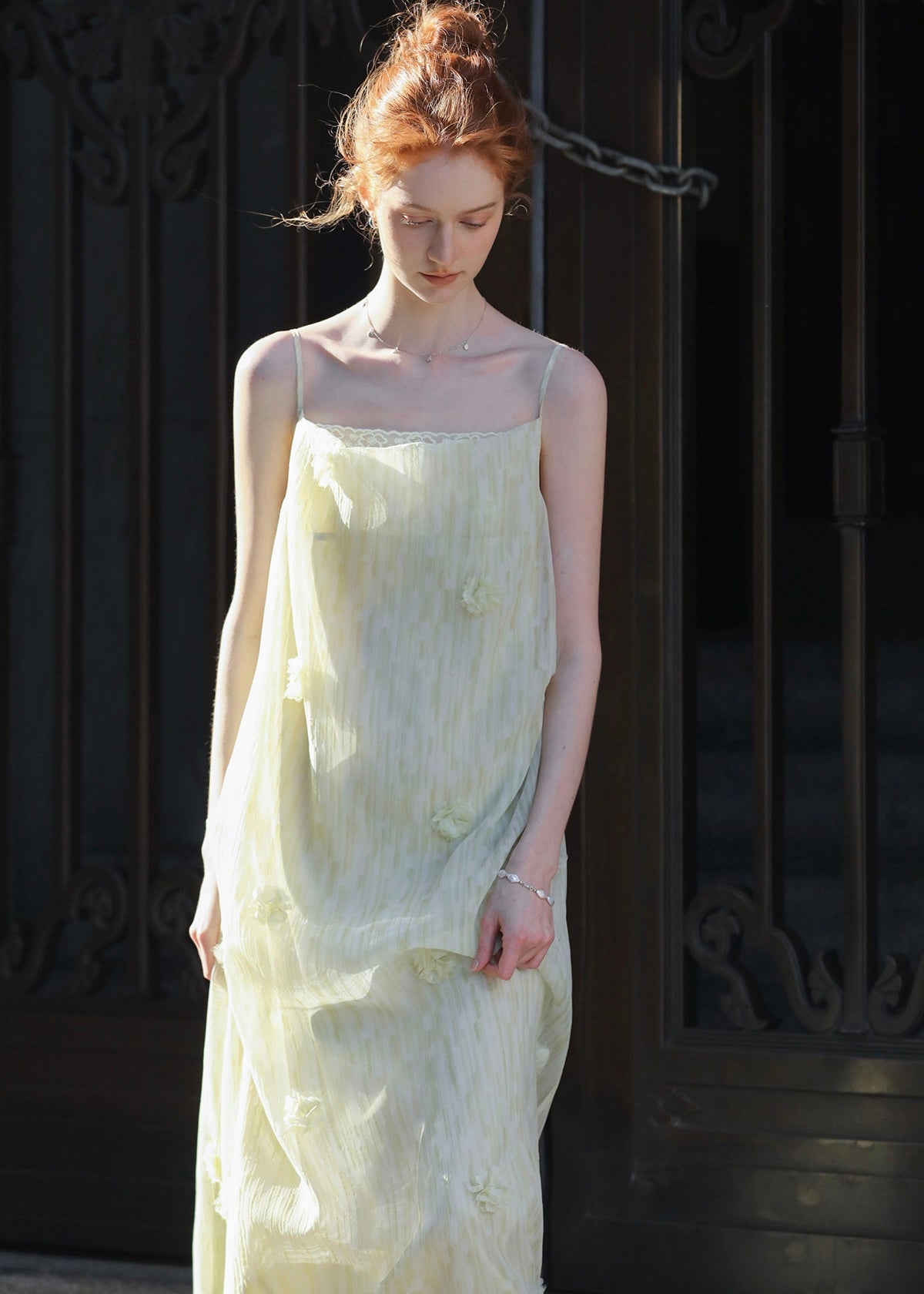 Butter Yellow Floral Chiffon Slip Dress