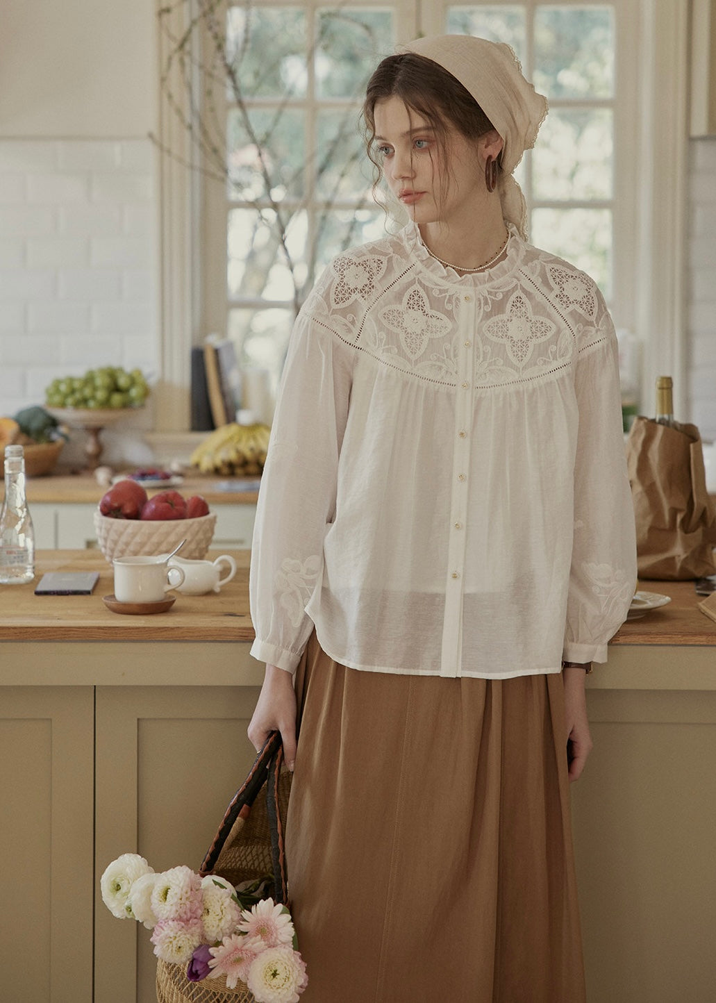 Butterfly Letter Embroidered Vintage Lace Blouse