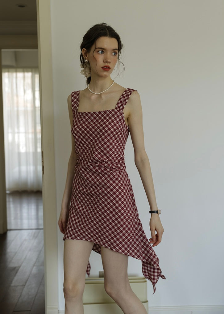 Ruby Picnic Check Dress | Vintage Asymmetrical Gingham Sleeveless Dress