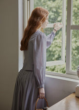 Vintage Ribbon Embroidered Blouse & Pleated Skirt Set