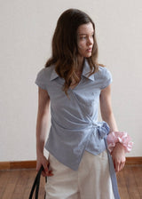 Elin Sky Wrap Tie Short Sleeve Blouse