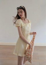 Lemon Meringue Soft Glow Vintage Puff Sleeve Mini Dress