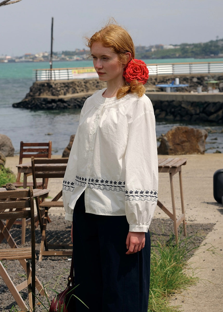 The Sunday Letter Embroidered Vintage Cotton Blouse