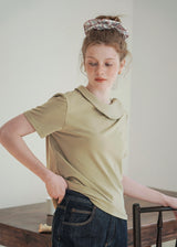 Morning Collar Knit Top Soft Vintage Short Sleeve Tee(2COLOR)