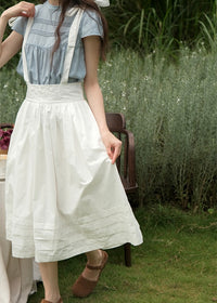 Sunday Light Cotton Bib Dress | White Pleated Embroidered Midi
