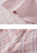 Soft Pink Plaid High Waist Flare long Skirt