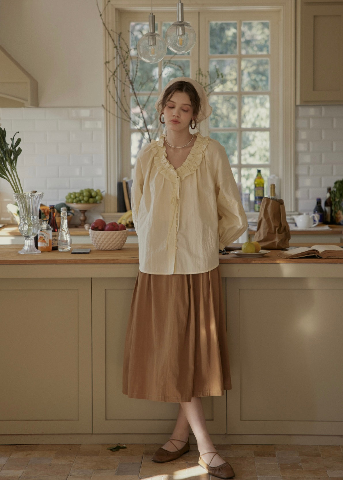 Buttercream Ruffle Embroidered Vintage Blouse