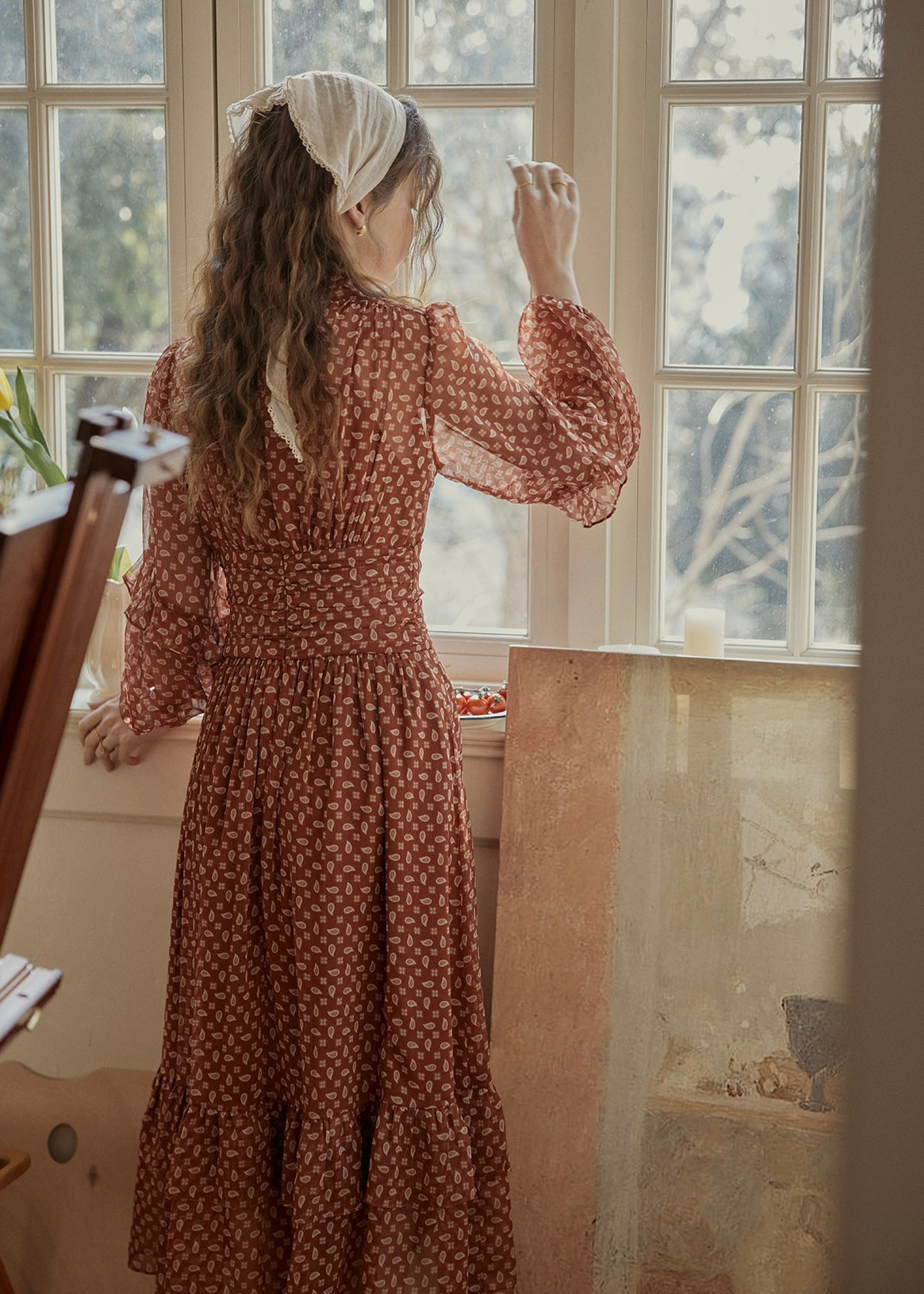 Amber Soft Tide Vintage Floral Chiffon Dress