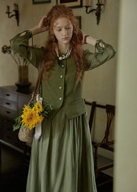 Olive Charm Vintage High Waist Two-Piece Dress