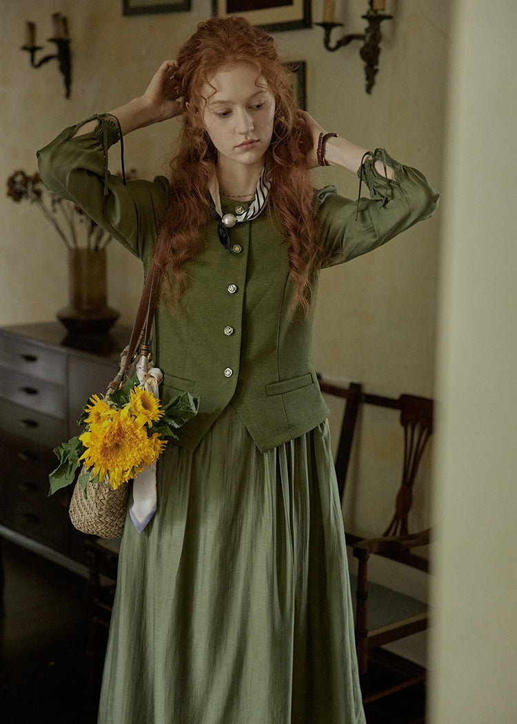 Olive Charm Vintage High Waist Two-Piece Dress