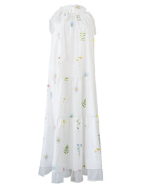 Field Whispers White Embroidered Halter Neck Dress