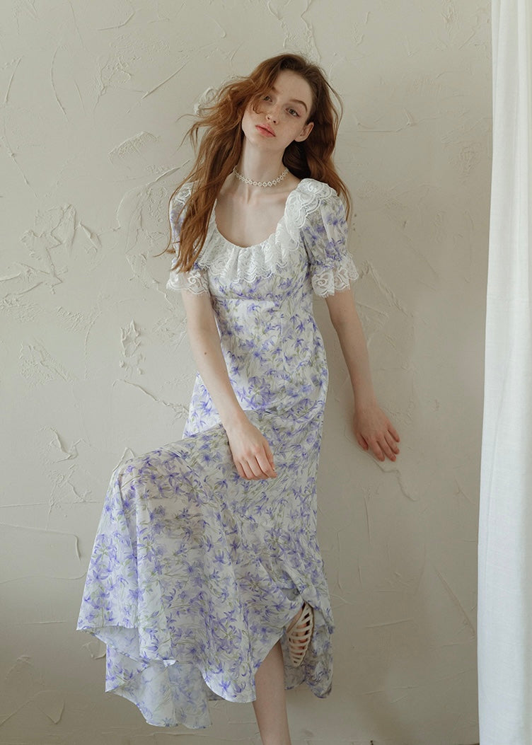 Lavender Lace Waltz Dress | Vintage Floral Puff Sleeve Dress