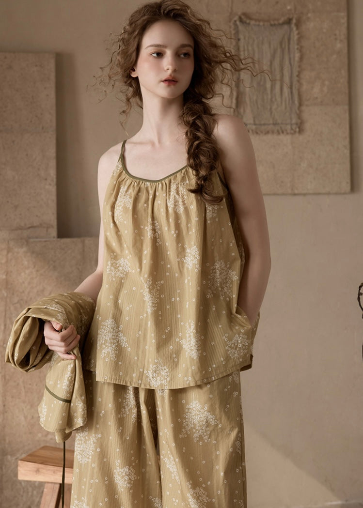 Evening Bloom 3-Piece Cotton Vintage Pajama Set