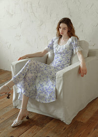 Lavender Lace Waltz Dress | Vintage Floral Puff Sleeve Dress