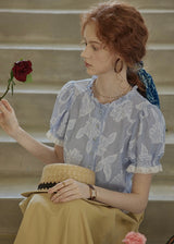 Lilac Garden Blouse | Embroidered Puff Sleeve Ruffle Top
