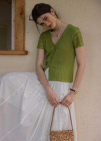 Été Knit Button Top | Slim Fit V-Neck Ribbed Summer Cardigan Blouse(2COLOR)