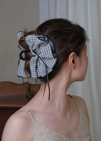 Lunette Check Ribbon Claw Clip Vintage Hairpin