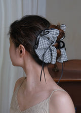 Lunette Check Ribbon Claw Clip Vintage Hairpin