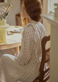 Vintage Floral Smocked Waist Ruffle Neck Long Dress