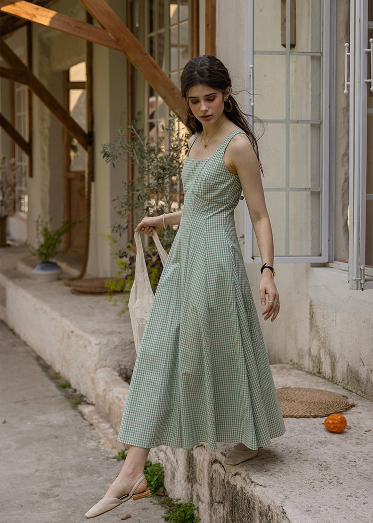 Picnic Breeze Dress | Gingham Check Sleeveless Flare Summer Dress(2COLOR)